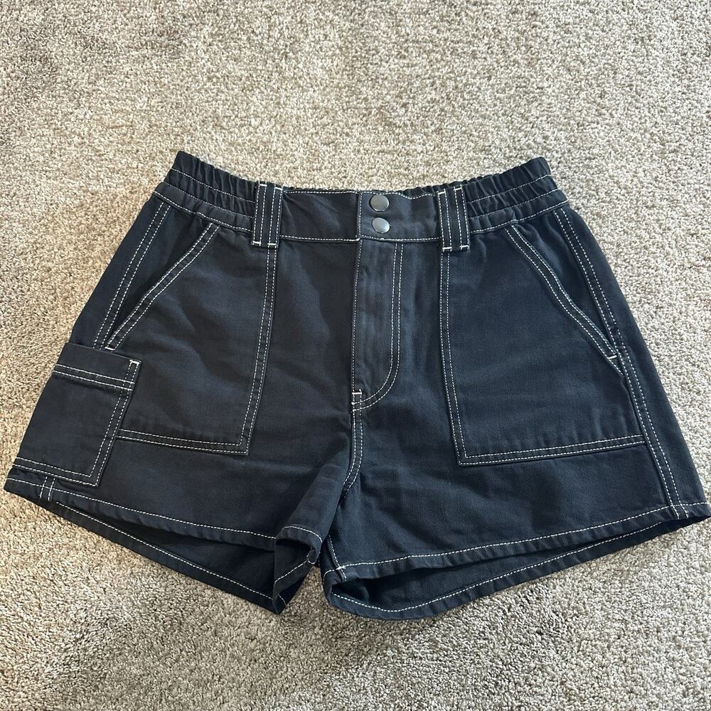 BDG Urban Outfitters Cargo Skate Shorts Women's M Black Denim Contrast Stitching